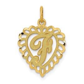 Bijou 14k Yellow Gold Heart Shape Script Design Letter F Charm Pendant