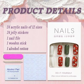 Fall Press on Nails Medium Square SWEKKE Retro Fake Nails Orange Full Cover Cotton Tree False Nails with Designs Glossy Glue on Nails Acrylic Nails Manicure Artificial Nails for Women Girls 24Pcs