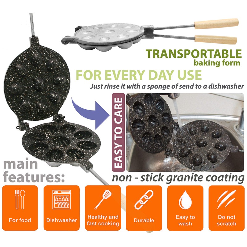 Walnut Cookie Mold Maker - Non-Stick Granite Oreshki Mold -