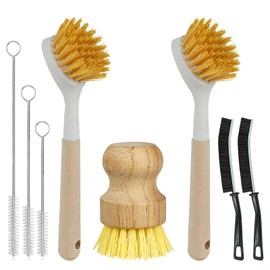 8 Pack Dish Brush Kitchen Cleaning Set with Long Handle Dish Scrubbers, Palm Scrub Brush，Crevice Cleaning Brushes and Straw Brushs – Perfect for Non-Stick Pans, Sinks, Glasses, Skillets, Grill Pans