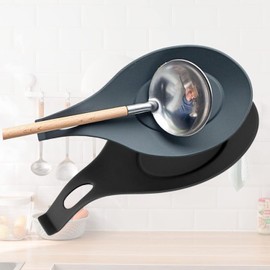 Soporte de Cuchara d Silicona Resistente al Calor, 2 Porta Cucharas de Cocina, Soporte de Silicona para Cuchara,Porta Cucharas para Cocina,Reposapiés de Silicona para Utensilios de Cocina (Negro Gris)