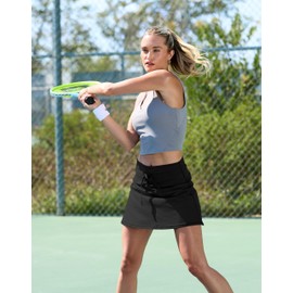Soothfeel Tennis Skirts for Women High Waisted Golf Skirt Pickleball Running Casual Athletic Skorts for Woman with Pockets, Black, L
