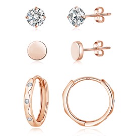 Loutade Hoop Earrings 925 Silver Stud Earrings, 3 Pairs Sterling Silver Women's Stud Earrings Hoop Earrings Set, 4 mm Stud Earrings & 13 mm Hoop Earrings Delicate Sleeping Cartilage Tragus Helix