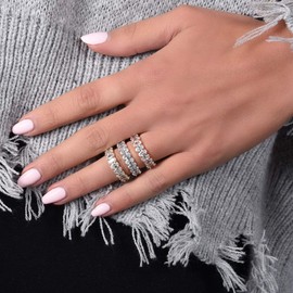 NYC Sterling Women's .925 Silver Cubic Zirconia 5x3mm Oval-Cut Eternity Band Ring (sterling-silver, 7)