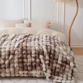 COOVA Faux Fur Throw Blanket for Couch, Cozy Soft and Fuzzy Plush Rabbit Fur Bubble Blanket for Sofa Bedroom Living Room, 60x80 Inches Tie Dye Brown