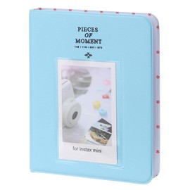 sourcing map 64 Pockets Photos Album, Leather Cover 2 x 3 Small Photo Album with Front Window Instant Film Photo Album Book for Instant Camera Film, (Light Blue)