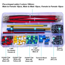 Kidisoii 2.54mm Male Female Jumper Wire Connector Kit, 40Pin Male Female Breakaway Single Row Pin Header PCB Header 2.54mm Jumper Cap and Dupont 1/2P Connector, for Electronics DIY Assortment Kit