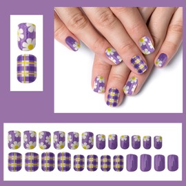 72Pcs Flower Press on Nails Short Square Fake Nails with Flower Designs Cute Fake Nails Acrylic Flower False Nails Full Cover Glue on Nails Spring False Nails Floral Artificial Nails for Women