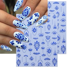 IDDFEVE Bohemian Style Nail Stickers - Retro Blue Boho Chic Ethnic Tribal Pattern Self-Adhesive 3D Nail Decals for Women DIY Golden Silvery Manicure(6 Sheets)