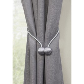 GARDINIA Tiebacks for Curtains and Curtains, with Magnet for Easy Attachment, Ball Diameter Approx. 30 mm, Cord Diameter Approx. 6 mm, Magnetic Tie Clip, Flex-S, Silver, 48 cm
