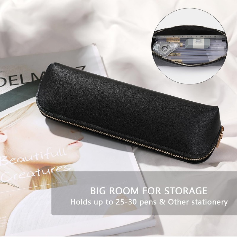 YONBEN Faux leather Pencil Case Simple Color Bag Zipper Lightweight