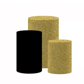 NIVIUS PHOTO Stretchy Cloth Cylinder Cover for Party Decoration Plinth Cover Pedestal Cover Golden Style