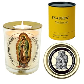 Tkaufen Our Lady of Guadalupe Unscented Glass Prayer Soy Wax Candle, Virgen de Guadalupe Candle Prayer Cirio Vela Veladora Devotional Pray Candle, Religious Gift for Home Office, 12 Oz/50 Hours