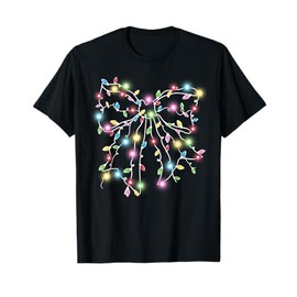 Colorful Christmas Lights Coquette Bow Holiday Women Girls T-Shirt