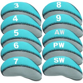 AMRTA Golf Club Iron Head Cover 10 Pack Protective Head Cover Fit All Iron Clubs Black Blue Orange Green (Cyan)