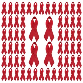 CRAFFANCY 200pcs Red Bow Satin Brooch for Heart Disease HIV/AIDS Drug Prevention DUI with Safety Pin for Men Women