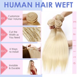 Elailite 22 Inch Blonde Human Hair Bundles Extensions Weft Weave Real Hair Straight 100g - #60 Platinum Blonde