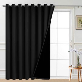 Yakamok 100% Blackout Sliding Door Curtains, Thermal Insulated Grommet Full Light Shading Sliding Door Drape Room Divider Curtain for Living Room/Space Room Divider, Black, W100 x L84, 1 Panel