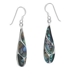 Vintage Abalone Shell Streak Teardrop .925 Sterling Silver Earrings