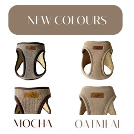 Luxury Tweed Dog Harness & Lead Set - Neutral Aesthetic Design in Brown, Cream, Black & White - British Countryside-Inspired, Puppy or Dog, Durable, Premium Comfort & Style (Mocha Brown, Small)