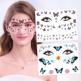 Ecuupas Butterfly Face Stickers, Glitter Face Tattoos Sticker for Women,Butterflies Temporary Tattoos Stickers,Adult Face Eyes Accessories for Birthday Makeup Party(02)