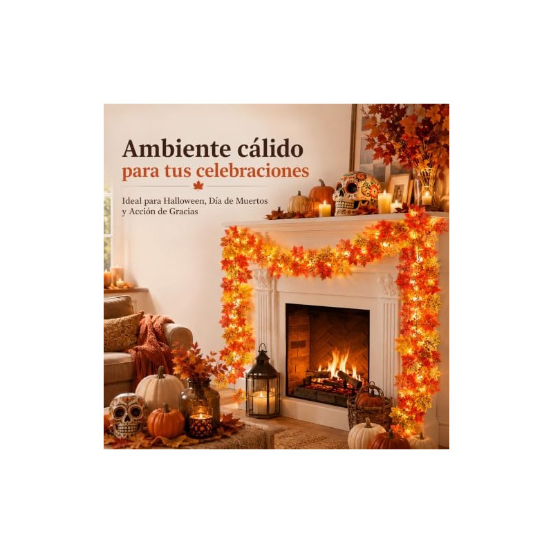 Guirnalda de Otoño con Luces Cálidas, 1.75 m, Hojas de