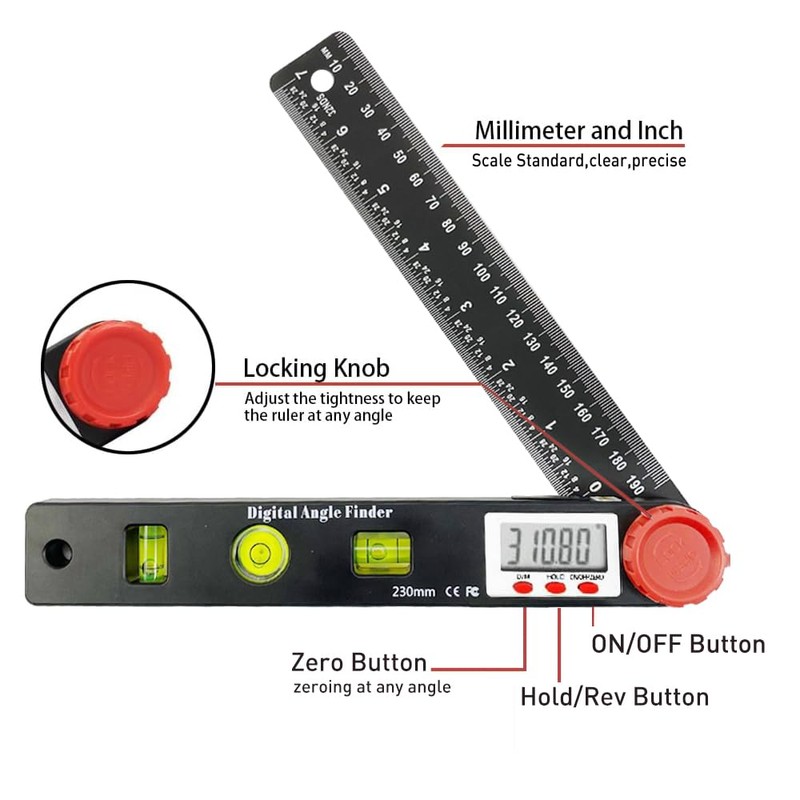 NORTOOLS Digital Angle Finder Protractor,7inch 0-360 degree LCD Digital Protractfor