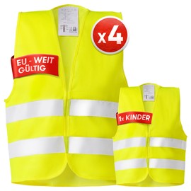 PURAHELP Safety Vests Car Set of 5 4+1 European Valid in Accordance with EN ISO 20471 – Reflective Safety Vest Car Including Children's Vest – Safety Vest Car Safety Vest Yellow – High Visibility Vest