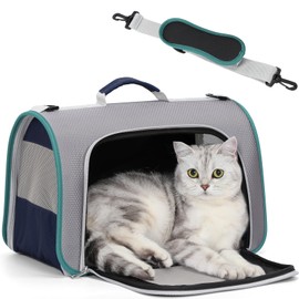 A 4 Pet Cat Carrier, Airline Approved Pet Carrier for Small Medium Cats Dogs Puppy with Safety Tether, Lightweight EVA Soft-Sided Bag, Anti-Collapse for Plane Car Train Vet
