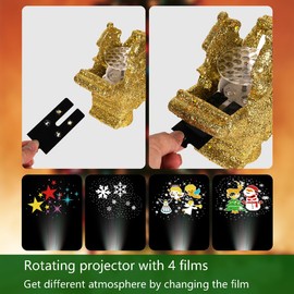 Lanzeyo Christmas Tree Topper Projector Gold Star with Highlight LED Rotating Snowflakes Santa Claus Adjustable Angle Projector Xmas Tree Top Ornaments Hollow Star Decoration (Golden Star)