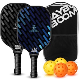 Mayboom Pickleball Paddles Set of 2 or 4, USAPA Approved Pickleball Set with 4 Pickleball Balls and Pickleball Bag, Fiberglass Pickle Ball Rackets 2 Pack for Beginner(Meteor)