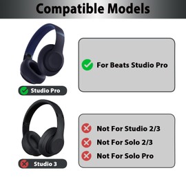 Adhiper Replacement Ear Pads Cushion for Beats Studio Pro Over-Ear Headphones, Studio Pro Earpad Replacement with Softer Protein Leather & High Density Memory Foam - Navy