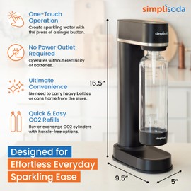 Simpli Soda BLÜ Sparkling Water Maker, Premium Soda Streaming Machine, Carbonated Water Machine and Soda Maker - Black (No CO2 Cylinder Included)
