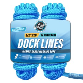 Premium Nylon Boat Dock Lines & Ropes for Docking & Pontoon | Double Braided Marine Rope | Boat Ropes for Docking with Loop | UV & Saltwater Resistant Dock Rope (Lagoon Blue, 1/2” x 20’)