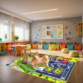 OGPJKEQR Car Rug Play Mat - Car Train Rugs Playroom Mat, Kids Rugs for Bedroom Road Rug with City Map Design Kid Room Decor, 59x31.49 lnches
