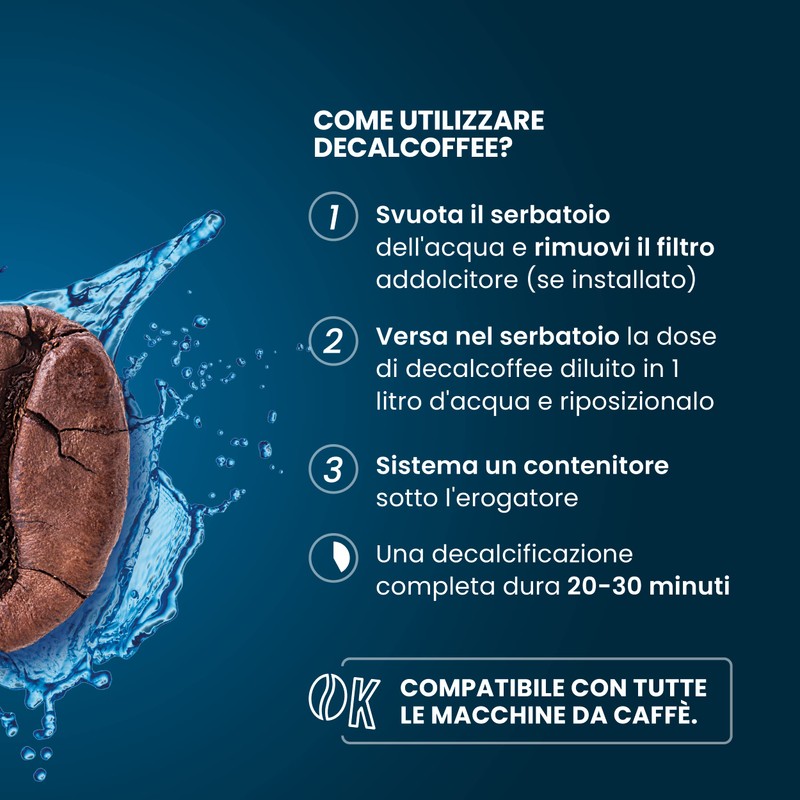 DECALCOFFE Decalcificante Macchina Caffè compatibile con DeLonghi, Dolce Gusto, Nespresso