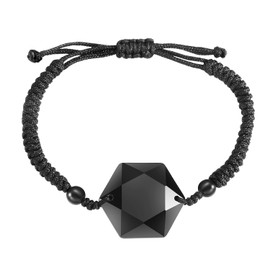 Braided Genuine Natural Gemstone Obsidian Stones Geometric Bracelets for Women Men Girls Boys Boys Men Black Weave Fabric Beads Bracelet Jewellery Gift for Birthday, Obsidian