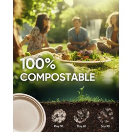 Hihomry 120 Count Compostable Paper Plates Set 7 Inch & 9 Inch, Disposable Paper Plate Heavy Duty for Dessert Dinner, Eco-Friendly Sugarcane Brown Camping Paper Plate Bulk