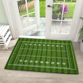 American Football Field Front Door Mat, Absorbent Resist Dirt Welcome Door Mat Indoor Outdoor, Waterproof Doormat, Sturdy Non Slip Backing, Low Profile Entry Mat for Entryway, 17 X 30 Inch
