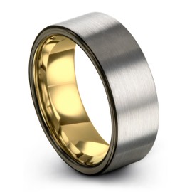 Midnight Rose Collection Tungsten Wedding Band Ring 8mm for Men Women 18k Yellow Gold Grey Plated Flat Cut Gunmetal Brushed Polished Size 8.5