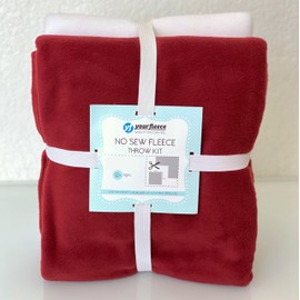 Solid Fleece No-Sew Throw Kit - Dark Red/White (72x60)