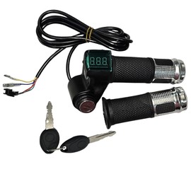 12-84V Universal Voltage LCD Bike Throttle Grip: Real-Time Voltage Display, Automatic Battery Health Monitoring, 5-Wire System, and Wide Compatibility for E-Bikes, Scooters, and Tricycles.