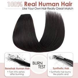 Benehair Clip in Hair Extensions V-Shaped Straight Human Hair Extensions Invisible 5 Clips One Piece Hairpieces for Women Full Head Thick Hair Pieces 18 inch Natural Black #01B