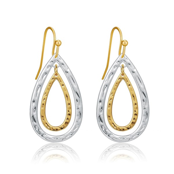 LILIE&WHITE Two Tone Hammered Teardrop Dangle Earrings for Women Drop