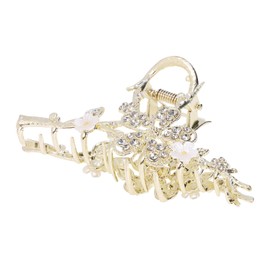 Metal Hair Claw Penta Angel Non-Slip Large Gold Butterfly Flower Hair Clip Holder Clamp Hair Barrette Accessory for Women Girls Long Thick Thin Curly Hair (Rhinestone Flower)