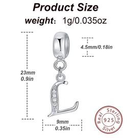 Amoony Charm 925 Sterling Silver K Letter Charm for DIY Charm Bracelet, Sterling Silver, Cubic Zirconia