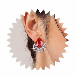 Yienate Crystal Teardrop Stud Earrings Instructions Ruby / Sapphire Water Drop Crystal Dangle Earrings Red Rhinestone Earrings Peacock Feather Shape Crystal Wedding Bridal Earrings Jewellery for
