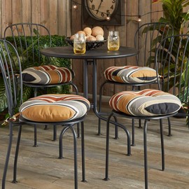 Greendale Home Fashions 15-inch Outdoor Round Bistro Seat Cushion, Set of 4, Espresso Stripe 4 Count