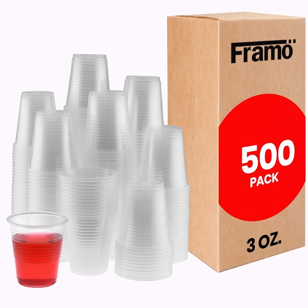 Framo 3 Oz Clear Plastic Cups, Small Disposable Bathroom Mouthwash Cups (Clear, 500)