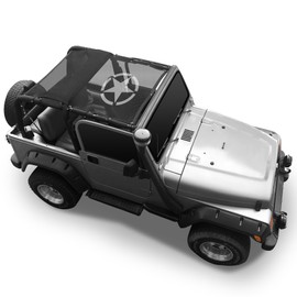 TJ Bikini Top Sunshade Mesh Top Compatible with Jeep Wrangler TJ Accessories 1997-2006, Blocks UV, Wind, Noise, USA Flag (TJ-Star)